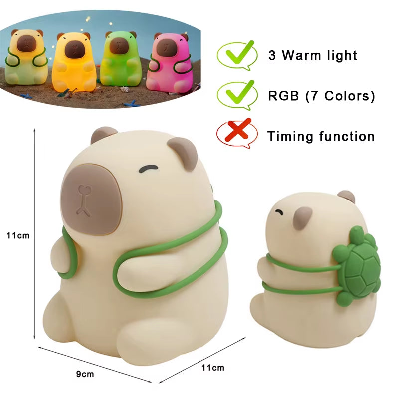 LED Night Lights for Children Bedroom Cute Animal Mango Capybara Lamp Touch Sensor Dimmable USB Rechargeable RGB Timing Gift