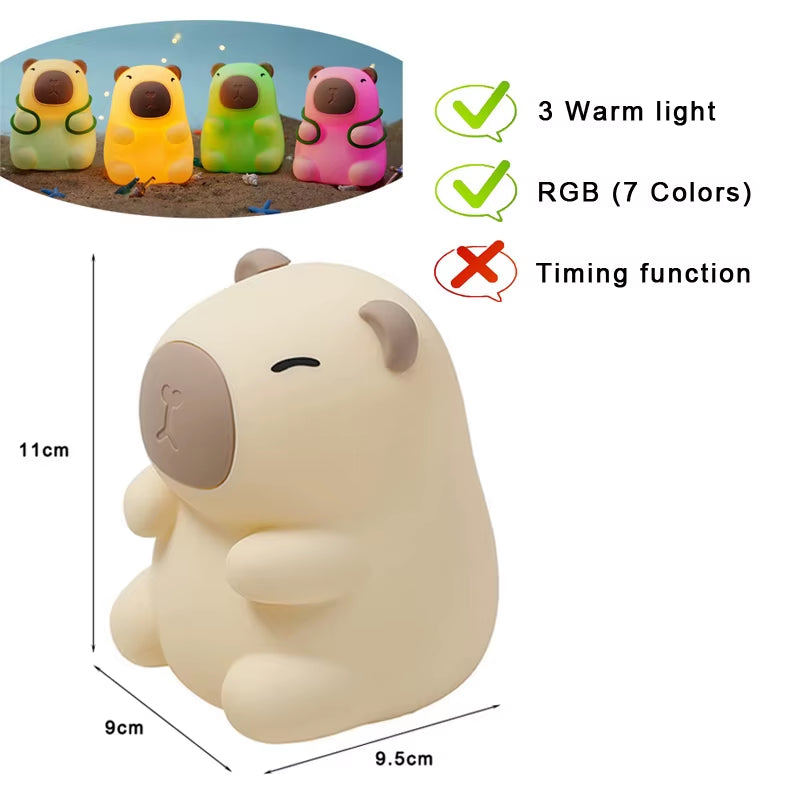 LED Night Lights for Children Bedroom Cute Animal Mango Capybara Lamp Touch Sensor Dimmable USB Rechargeable RGB Timing Gift