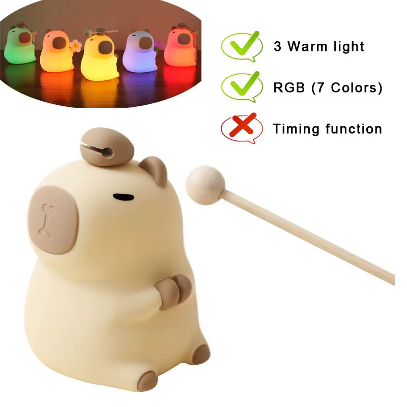 LED Night Lights for Children Bedroom Cute Animal Mango Capybara Lamp Touch Sensor Dimmable USB Rechargeable RGB Timing Gift