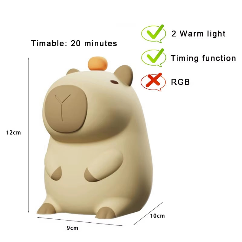 LED Night Lights for Children Bedroom Cute Animal Mango Capybara Lamp Touch Sensor Dimmable USB Rechargeable RGB Timing Gift