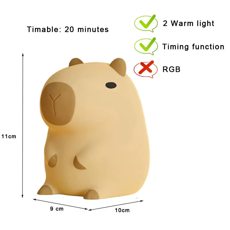 LED Night Lights for Children Bedroom Cute Animal Mango Capybara Lamp Touch Sensor Dimmable USB Rechargeable RGB Timing Gift